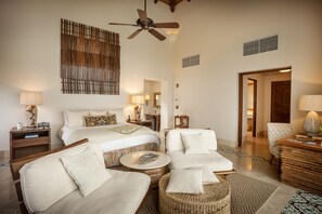 Vila presidencial, 2 quartos, sauna seca, de frente para a praia | 2 quartos, roupas de cama de algodão egípcio, roupas de cama premium