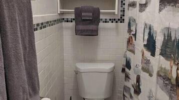 Hair dryer, towels, toilet paper