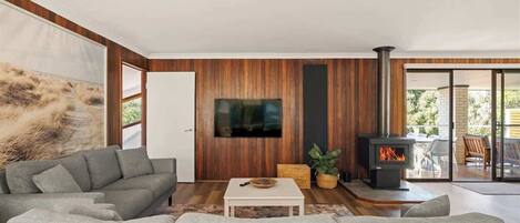TV, fireplace