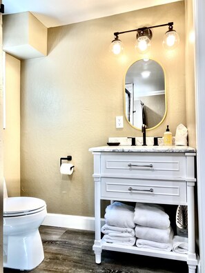 Shower, hair dryer, towels, soap - Beautiful studio apartment on Gorgeous Talimena Scenic Drive  (Mena)