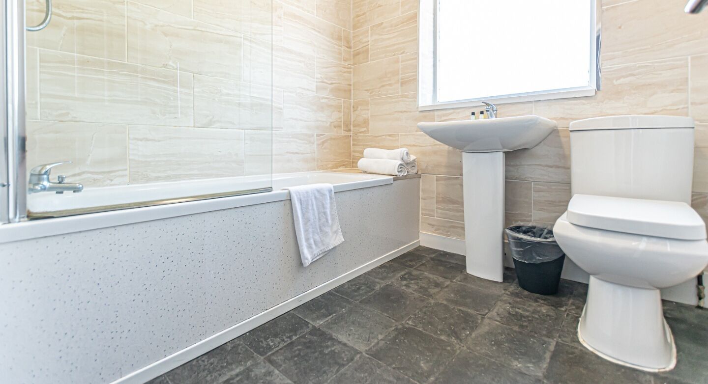 Bathtub, hair dryer, bidet, towels