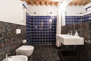 Douche, séchoir à cheveux, bidet, serviettes fournies