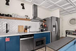 Fridge, microwave, dishwasher, coffee/tea maker