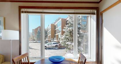 Casual ski studio with mountain views and shared hot tub - close to ski lifts