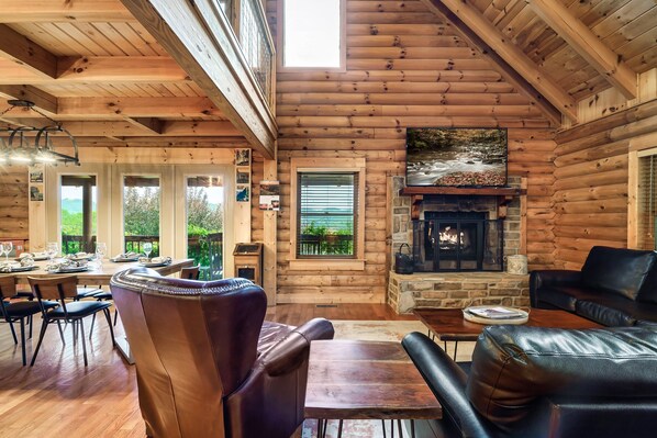 Smart TV, fireplace, video games, DVD player