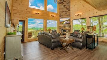 Smart TV, fireplace, video games, DVD player