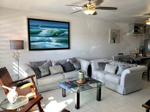 Smart TV, books, music library, stereo