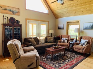 Smart TV, fireplace, video games, DVD player