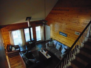 Smart TV, fireplace, DVD player, books