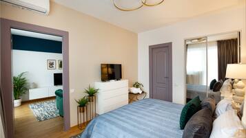 Exclusive-lejlighed | 1 soveværelse, minibar, pengeskab på værelset, mørklægningsgardiner