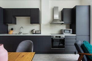 Fridge, microwave, oven, dishwasher