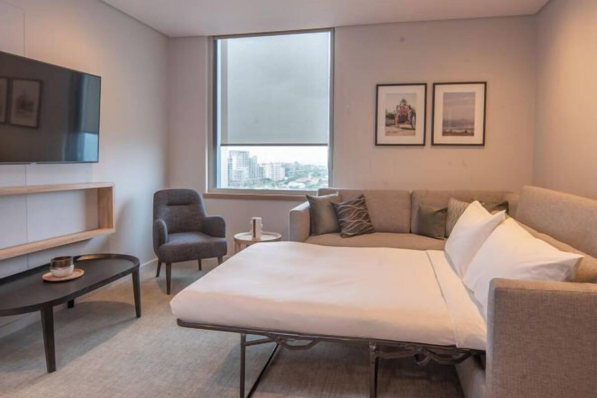 Living area | 49-inch LCD TV with digital channels, TV, MP3 dock