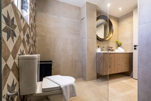 Douche, séchoir à cheveux, serviettes fournies
