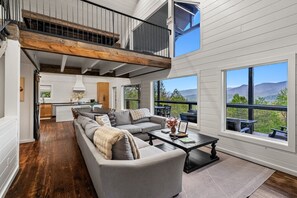 Smart TV, fireplace, foosball