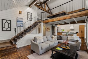 Smart TV, fireplace, foosball