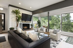 Condo (Durant 6D) | Living room | TV, fireplace - Downtown Aspen (Aspen)