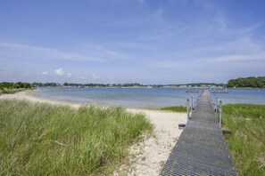 On the beach, sun-loungers, beach towels