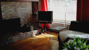 Una televisión, una chimenea