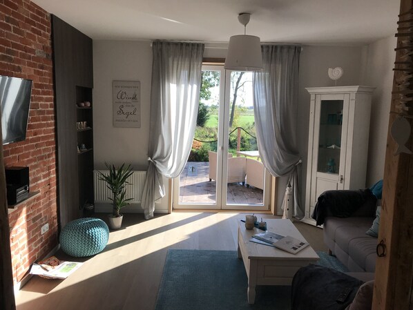 TV, DVD player, books, video library