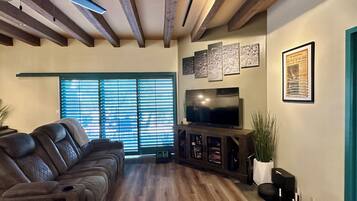 Smart TV, books, music library, stereo