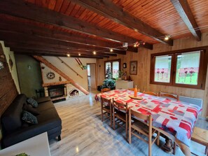 TV, fireplace, DVD player, books