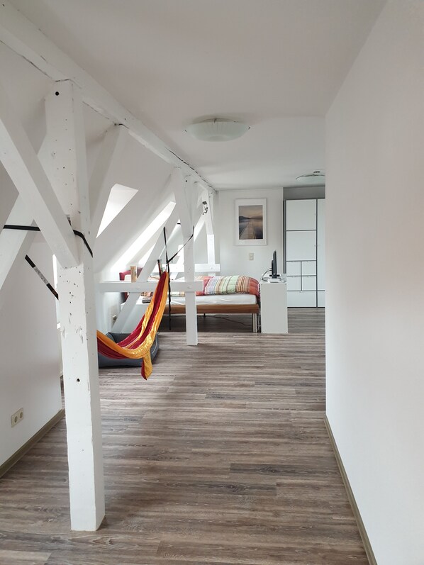 1 bedroom, free WiFi, bed sheets - One-room apartment above the roofs of downtown Erfurt (Erfurt)
