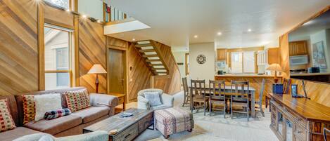 Fernseher, Kamin, DVD-Player, Videothek