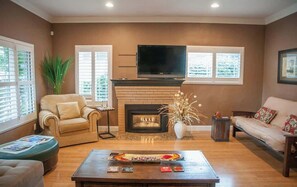 TV, fireplace, foosball, offices