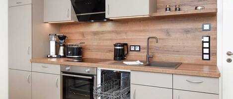 Fridge, microwave, oven, dishwasher
