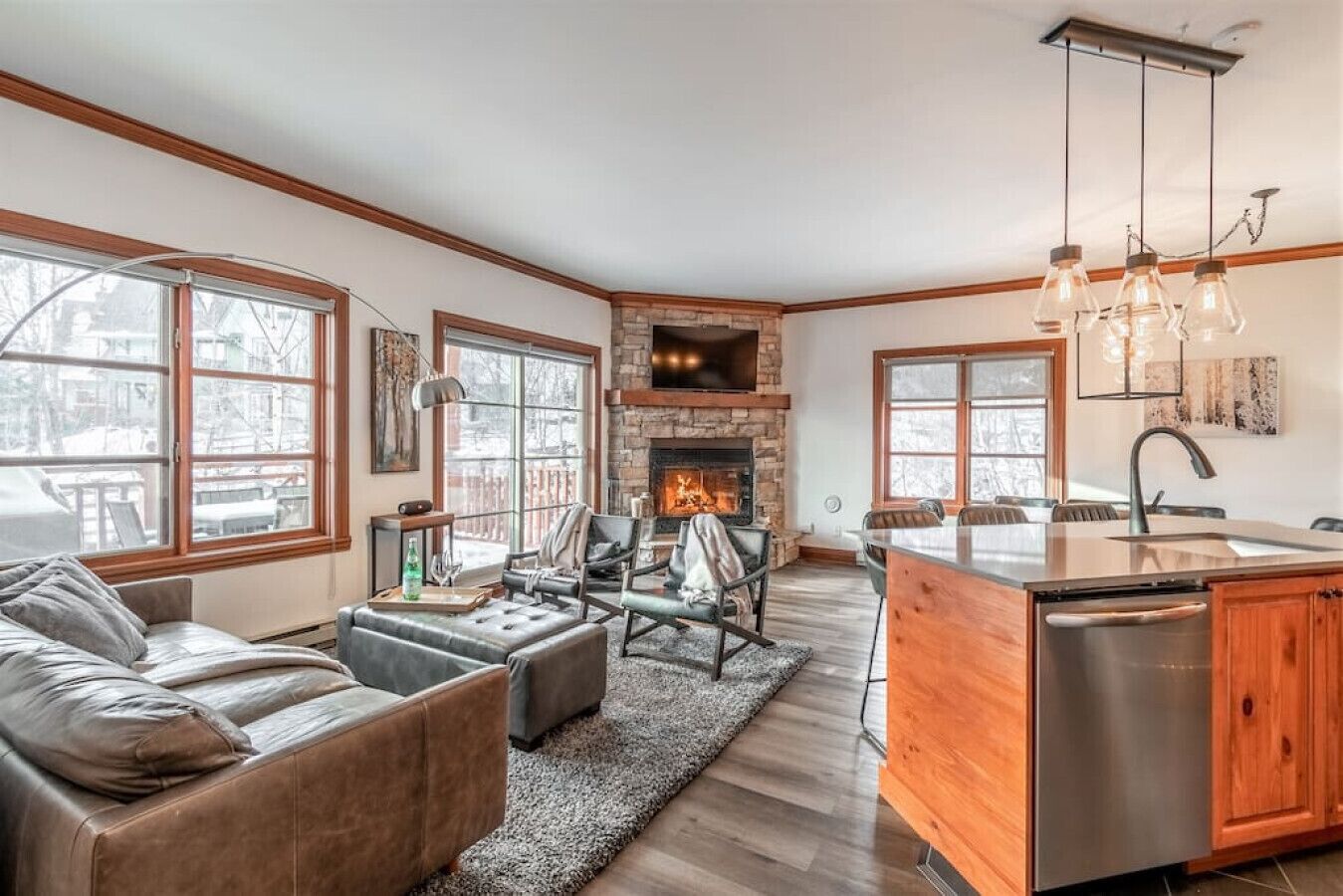 Smart TV, chimenea y estéreo 