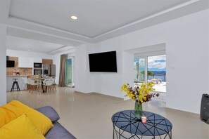 TV, fireplace - Villa Skyview, infinity-pool, whirlpool (Brela)