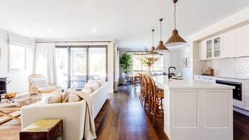 TV, fireplace, DVD player, books