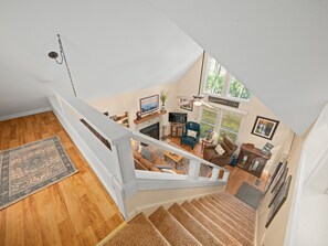 Smart TV, fireplace, DVD player, books