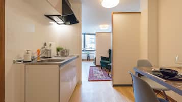 Apartment | Private kitchen | Fridge, microwave, stovetop, electric kettle