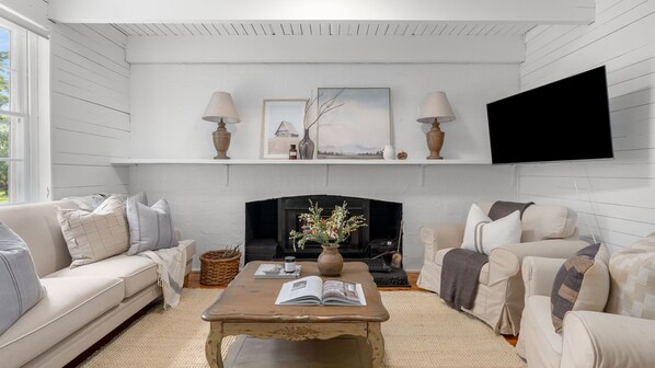 TV, fireplace, Netflix, books