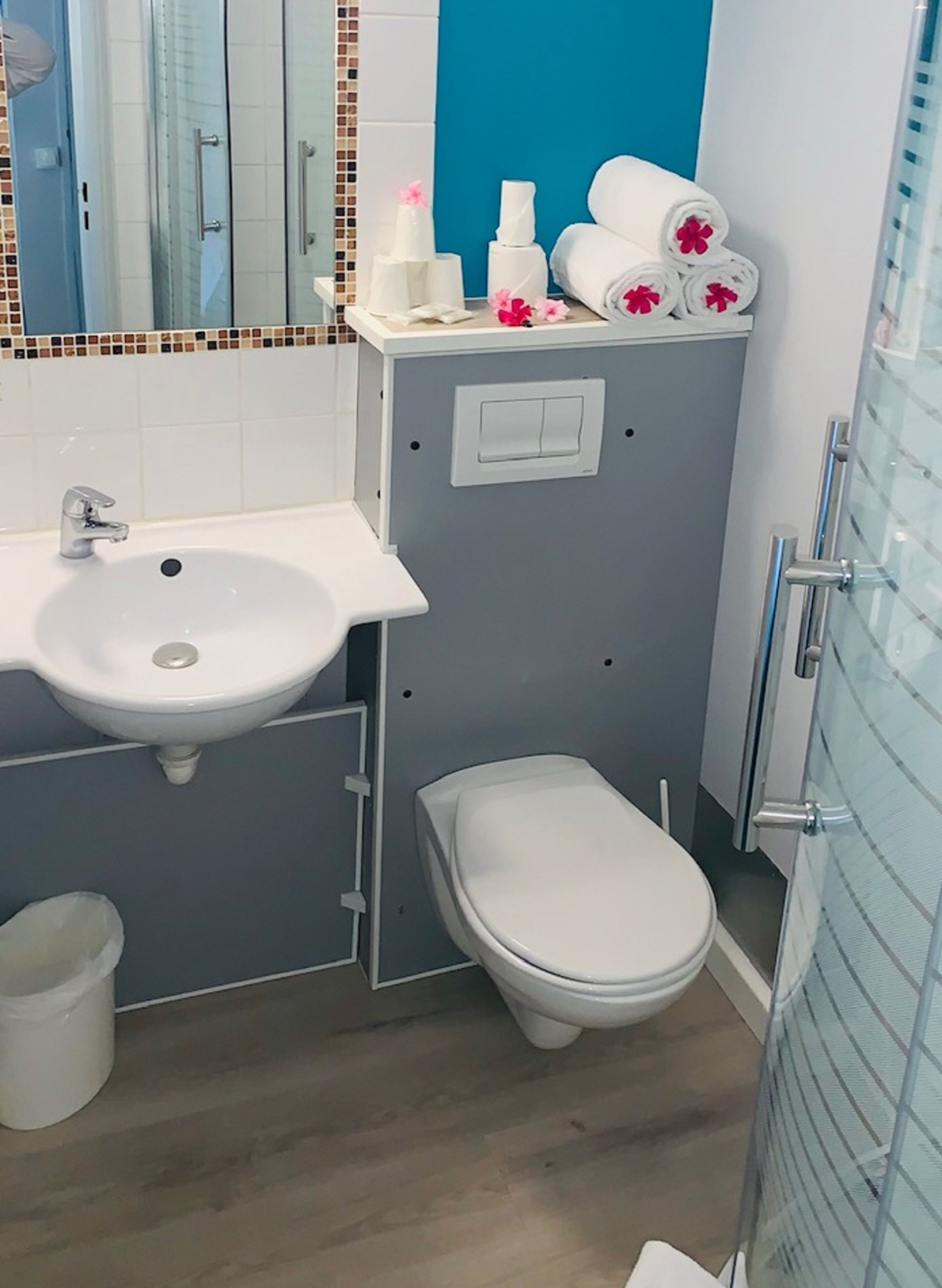 triple room | bathroom | shower, hair dryer, towels