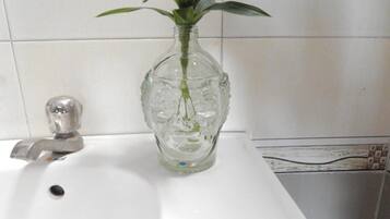 Hair dryer, towels, toilet paper