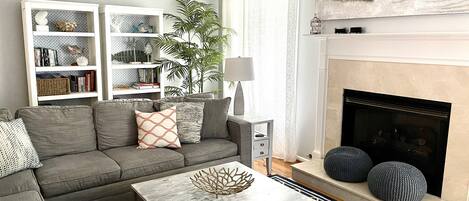 TV, DVD player, books, video library