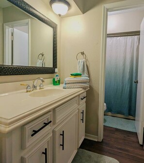 Ensemble douche/baignoire, sèche-cheveux, bidet, serviettes fournies
