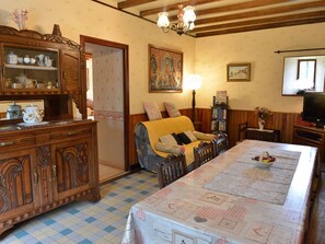 Télévision, cheminée, table de tennis de table