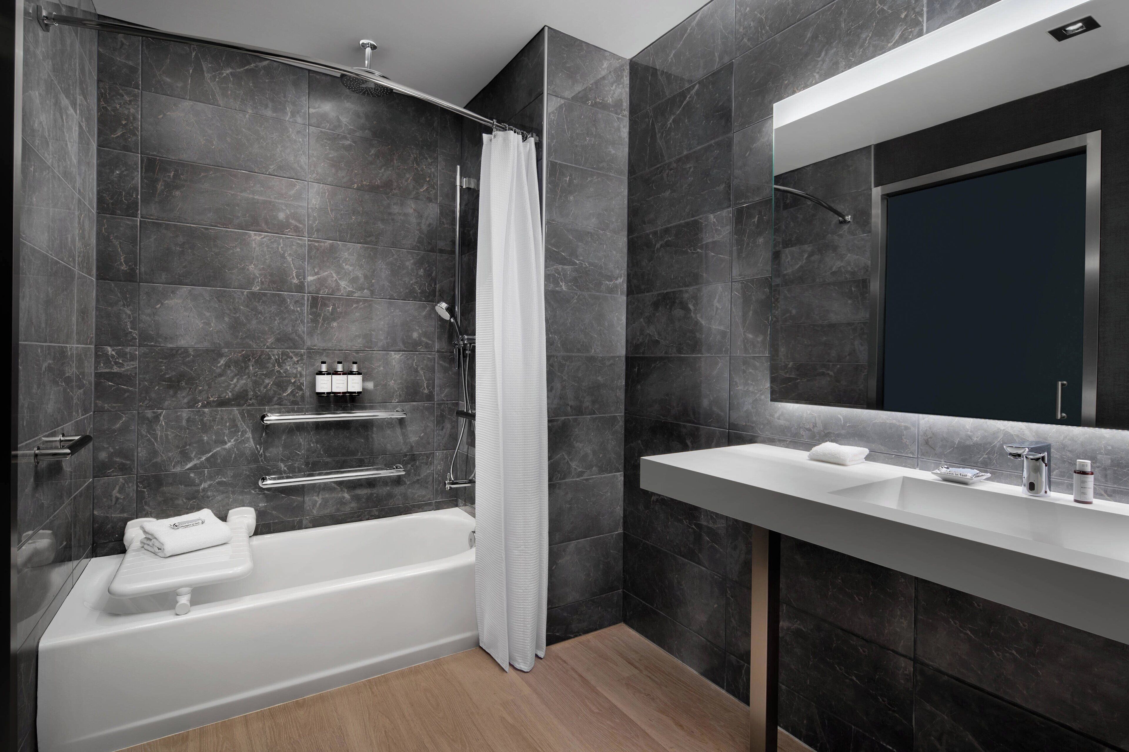 shower, rainfall showerhead, free toiletries, hair dryer