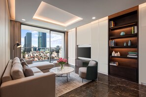 Three Bedroom Executive | Living area | 57-inch Smart TV with cable channels - The Five Residences Hanoi (Hanoi)