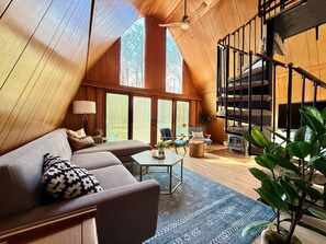 Smart TV, fireplace, DVD player, books