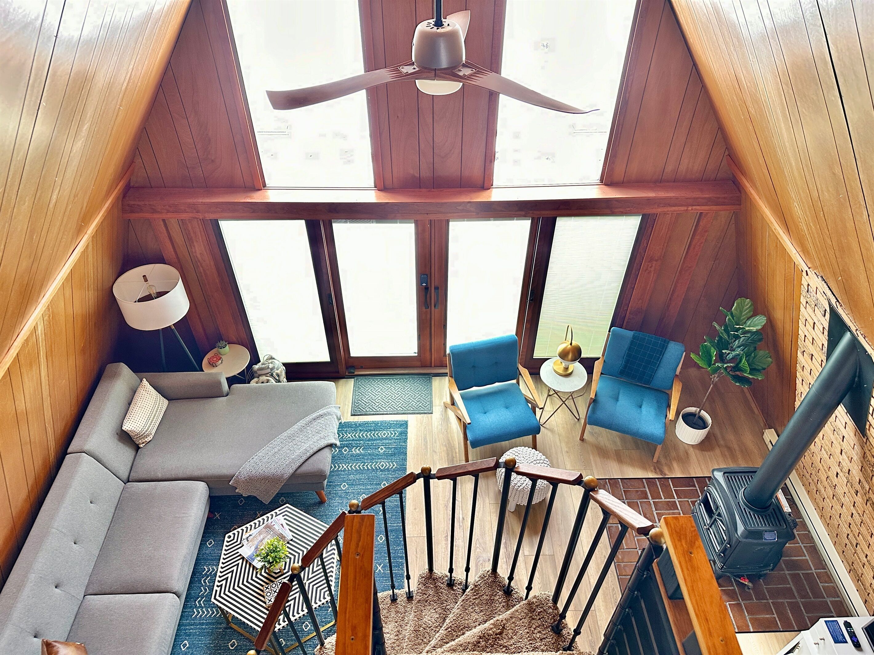 TV connectée, cheminée, lecteur de DVD, livres