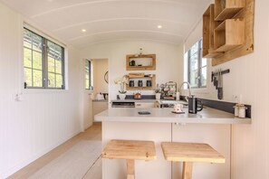 Fridge, oven, stovetop, electric kettle - The Shepherds Legacy hut with lake and mountain views/pet friendly (Bay of Plenty)