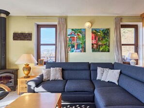 TV, fireplace, table football