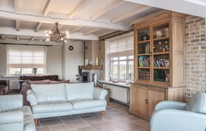TV, fireplace, table football, ping pong