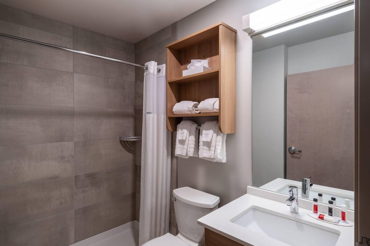 free toiletries, hair dryer, towels