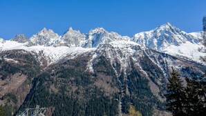 A mountain landscape with snow-covered peaks and dense forested valleys. - Mont Blanc 212 Apartment -  an apartment that sleeps 2/4 guests  in 1 bedroom (Chamonix)