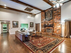 Smart TV, fireplace, video games, DVD player
